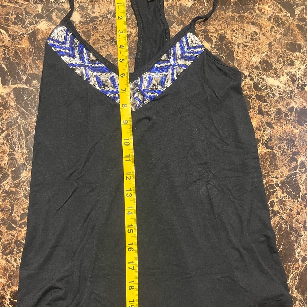 Express Black and Blue Geometric Trim Tank Top